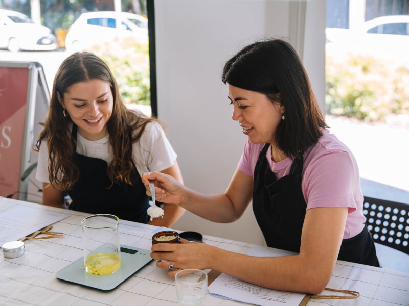 Women making their own skincare